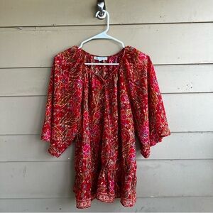 DR2 Sheer Floral Blouse - Size M - Boho Swiss Dot Casual